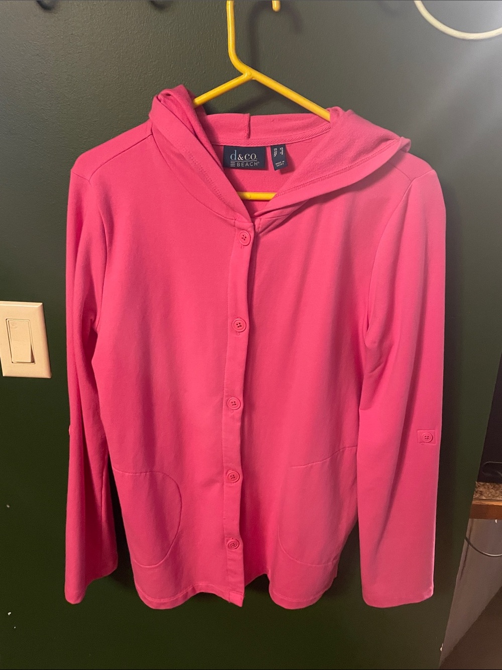 Women’s D&Co Pink Lightweight Beach Hoodie Button Up Size XS
